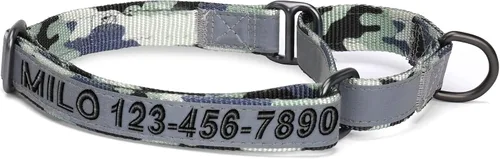 Vista 33 de Pawtitas Collar de perro Martingala personalizado reflectante reflectante bordado nombre personalizado número de teléfono ajustable para cachorros