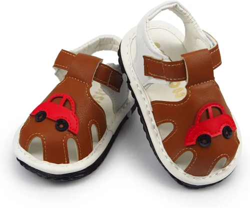 Vista 5 de WILLFUN Sandalias chirriantes de verano para bebé niño y niña, suela de goma de alta calidad, zapatos antideslizantes para niños pequeños primeros