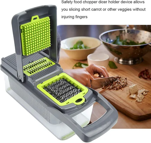 Vista 6 de Picador de verduras, picador de cebolla, rebanadora de mandolina, Pro 12 en 1profesional picador de alimentos multifuncional picador de verduras