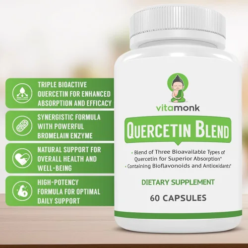 Vista 2 de VitaMonk Complejo de quercetina - 3 formas bioactivas - fitosoma de isoquercetina y quercetina con bromelina - Apoyo del sistema inmunológico