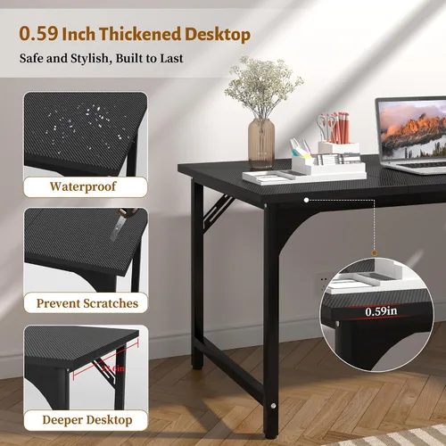 Vista 7 de AZN Escritorio para computadora, escritorio de computadora de 47 pulgadas, escritorio de oficina para juegos con mesa de fibra de carbono