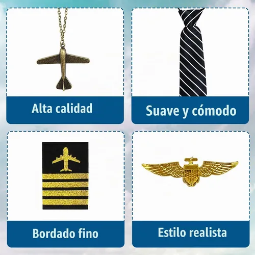 Vista 4 de 6 piezas de accesorios de disfraz de capitán piloto de aerolínea