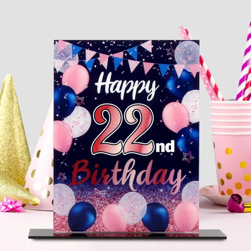 Vista 57 de LINGTEER Decoraciones de feliz cumpleaños número 11, 2 piezas de soporte de acrílico con impresión de pie rosa y azul, tablero de telón de fondo