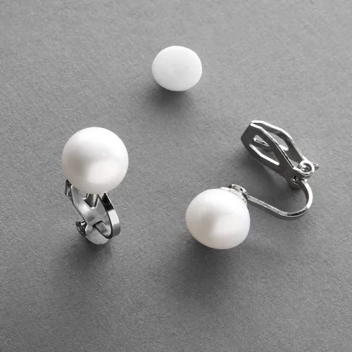Vista 6 de Mariell Pendientes de perlas blancas de agua dulce para mujer, pendientes de perlas semiredondos de 0.354in sin perforar