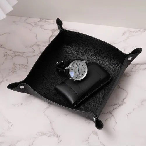 Vista 3 de Oirlv Bandeja de cuero de alta calidad para hombre, organizador de joyas, almacenamiento de escritorio, carteras para llaves, teléfonos celulares