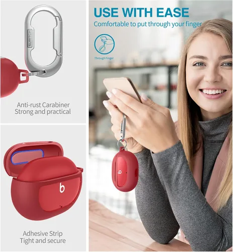 Vista 6 de SURITCH Funda protectora para Beats Studio Buds 2021, Studio Buds+ Plus 2023 con llavero de mosquetón, protector de TPU agradable a la piel a prueba