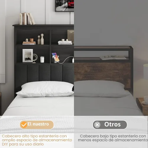 Vista 7 de HISOFT Base de cama Queen con cabecera de almacenamiento, cama de madera con estantería de alto almacenamiento, se envía en 2 cajones, 4 cajones