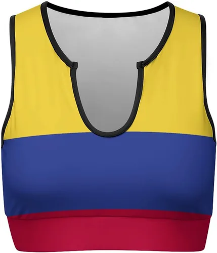 Vista 4 de Adugen Origei Ropa de yoga con estampado de bandera dominicana, sujetador de yoga, camiseta sin mangas, sujetador deportivo, bandera dominicana