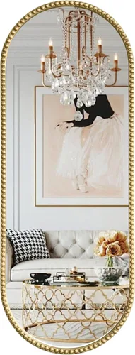Vista 8 de Espejo de cuerpo entero ovalado dorado antiguo, espejo de pared de cuerpo completo, espejos barrocos con cuentas de metal dorado, espejo decorativo