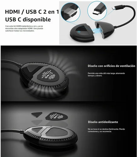 Vista 3 de Transmisor HDMI inalámbrico, puertos de transmisión dual USB C y HDMI, transmisión de 2.4/5G, extensor de video/audio suave de 165 pies/164.0 ft