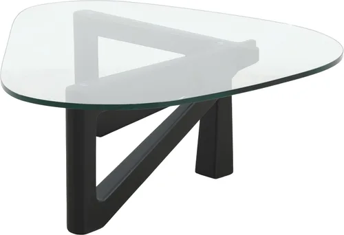 Vista 7 de LeisureMod Mesa de centro triángulo imperial, tapa moderna de cristal negro, marco europeo sólido de madera dura