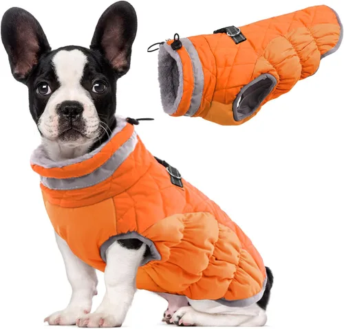 Vista 10 de Lelepet Abrigo cálido para perro, abrigo de invierno para perro, chaqueta impermeable para perros con arnés integrado reflectante de forro polar