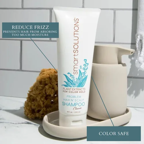 Vista 2 de smartSOLUTIONS Problem Hair N' Scalp Champú, 8 onzas, sin parabenos, protege el color, combate la caspa