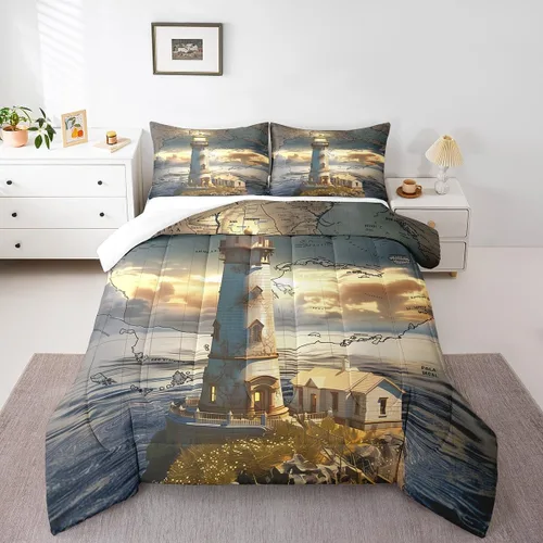 Vista 10 de Erosebridal Edredón náutico costero, juego de ropa de cama y colecciones de playa de verano, estilo clásico, edredón de plumón oceánico