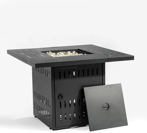 Vista 11 de Mesa para fogata de propano de 28 pulgadas, mesa de fuego de 50,000 BTU con tapa de acero, patas grandes, rocas de lava, pozo de fuego seguro