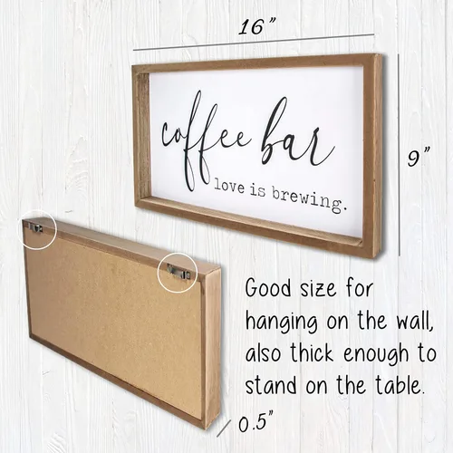 Vista 3 de VILIGHT Letrero de barra de café de granja – Love Is Brewing – Madera MDF de 16 x 9 pulgadas – Montaje en pared o independiente