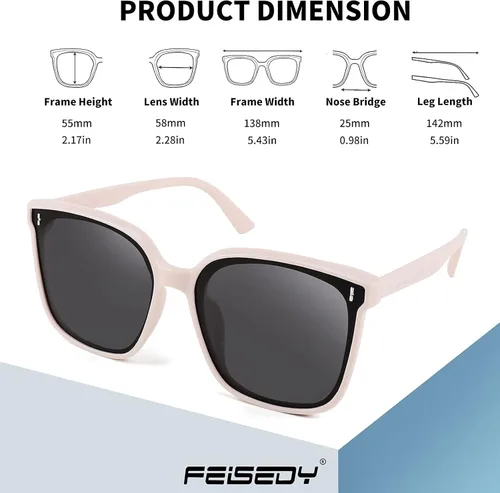 Vista 8 de FEISEDY Gafas de sol polarizadas vintage de gran tamaño para mujer, cuadradas, lindas, modernas, clásicas, simples, B2758