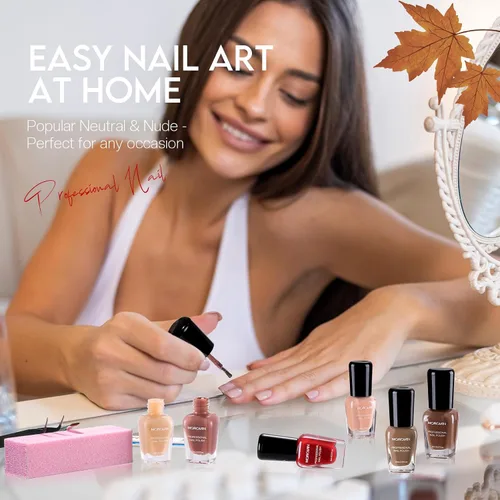 Vista 3 de Morovan Juego de Esmaltes de Uñas Marrones: Kit de Esmalte de Uñas Nude Chocolate Oscuro de Invierno Secado Rápido al Aire Regular Paquete