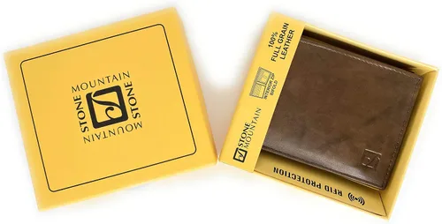 Vista 4 de Nueva piedra montaña para hombre monedero genuino TAN cuero RFID Passcase Bifold