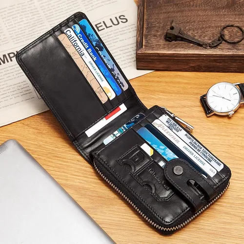 Vista 4 de ZAINJO Wallets For Men Genuine Cowhide Leather Men Wallets Fashion Male Zippers Wallet Small Mini Coin Pocket Purse Card Holders Walet Bag Boys