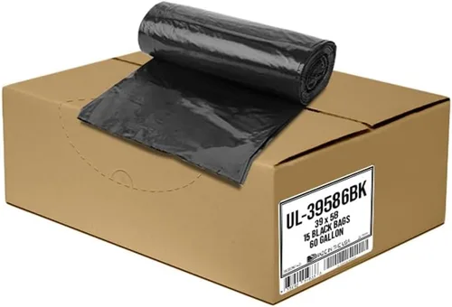 Vista 2 de Ultrasac UL-39586BK UL-39586BK - Bolsas de basura negras resistentes de 39 x 58 pulgadas, paquete de 15 unidades, para contratistas, construcción e