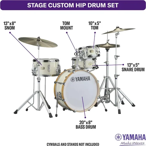 Vista 2 de Yamaha Stage Custom Hip One-Box - Juego de batería de 4 piezas - 20" Kick, Blanco Clásico