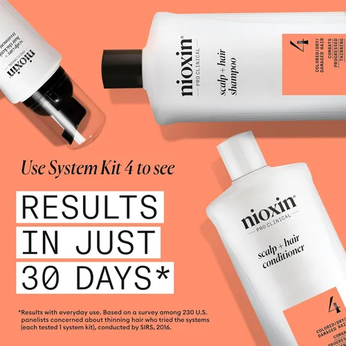 Vista 4 de Nioxin System 4 Champú Espesante para Cuero Cabelludo + Cabello para Cabello Teñido, Seco y Dañado con Adelgazamiento Progresivo Mantiene