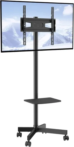 Vista 11 de VEVOR - Soporte de TV con ruedas, carrito de TV móvil para pantallas de 17 a 55 pulgadas, de retrato a paisaje, soporte de TV portátil con ruedas