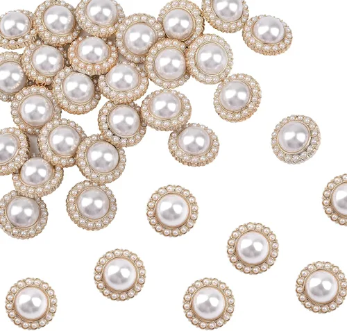Vista 7 de 30 botones de perlas sintéticas, botones acrílicos de perlas retro vintage dorados, redondos, de cristal, para coser, para manualidades, 0.91 Perla