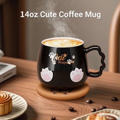 Vista 2 de Bgbg Linda Taza de Gato, Taza de Café Té Leche de Cerámica con Tapa de Gatito Adorable, Cuchara de Garra Kawaii, Alfombrilla de Anime, Cosas
