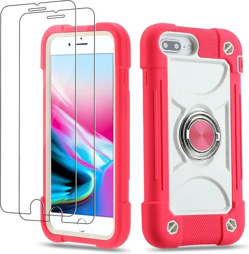 Vista 98 de Funda para iPhone Se3/iPhone Se2, iPhone 6/6S, iPhone 7/iPhone 8 de 4.7 pulgadas con soporte de anillo, con 2 protectores de pantalla resistentes