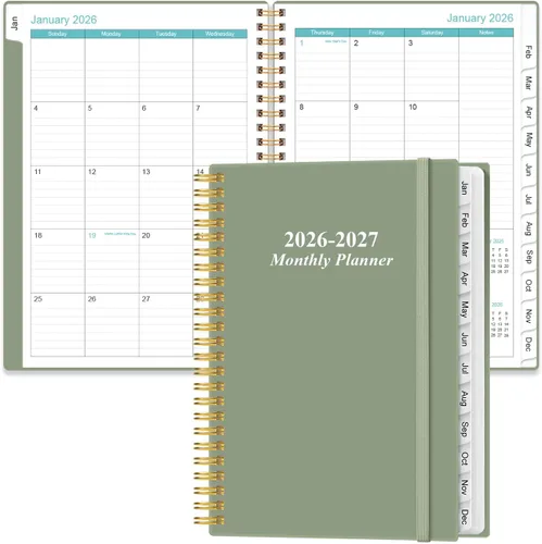 Vista 13 de Agenda mensual 2026-2027 – enero 2026 – junio 2027, dos páginas por mes, calendario mensual de 18 meses con pestañas, encuadernación fuerte de doble