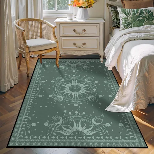 Vista 23 de Alfombra de Sol y Luna Boho Alfombras de Área Celestiales para Dormitorio Residencia Universitaria Sala de Estar Bohemia Oculta Creciente Solar