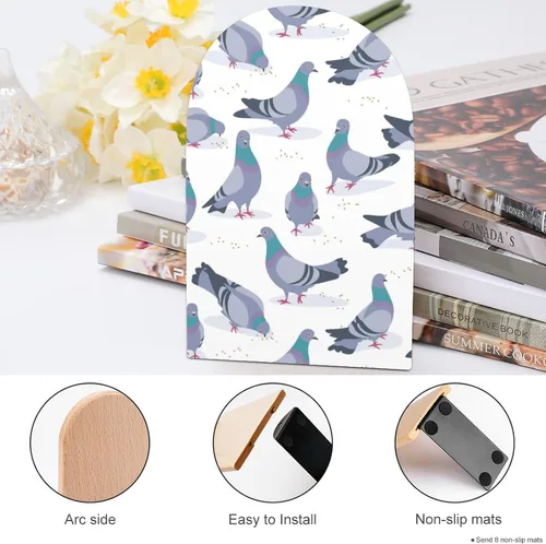 Vista 4 de Bird Rock Doves - Sujetalibros de madera resistente para estantes, tapones decorativos antideslizantes resistentes para libros, películas, CDs