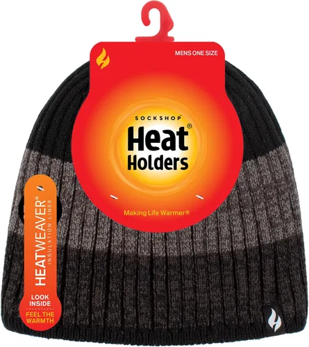 Vista 2 de Heat Holders Gorro de invierno a rayas de forro polar para hombre con aislamiento térmico cálido