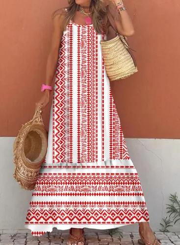 Vista 5 de Dokotoo Vestidos de verano para mujer 2024 con tirantes delgados, cuello redondo, fruncido y volantes, vestido largo bohemio