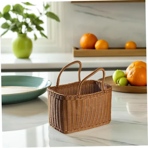 Vista 7 de VOSAREA Cesta de mano tejida para almacenamiento y arreglo floral, contenedor decorativo para el hogar, estilo japonés, cesta de picnic para uso