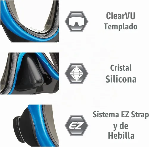 Vista 3 de TUSA Sport Máscara de snorkel Serene UM16 para adultos Negro/Azul Fishtail