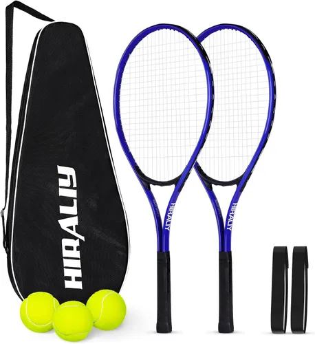 Vista 11 de HIRALIY Juego de raquetas de tenis de 27 pulgadas para adultos, raquetas de tenis preencordadas para 2 jugadores, 2 cintas de sobreagarre, 3 pelotas