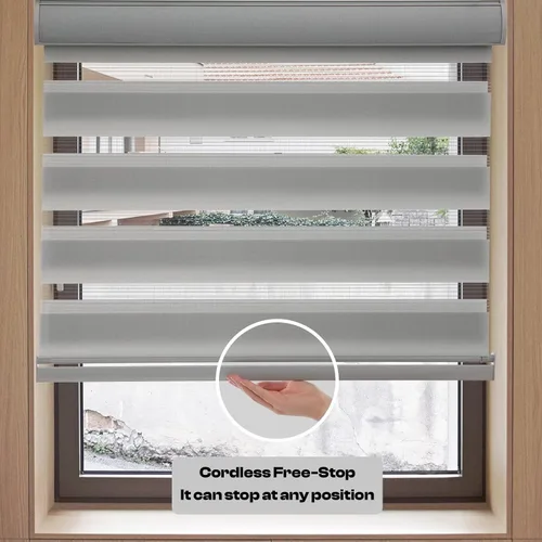 Vista 5 de MYshade Persianas de cebra personalizadas para ventanas, sin cordón, filtrado de luz, control de luz de privacidad para día y noche, fácil