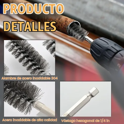 Vista 4 de MAXMAN Cepillo de alambre para taladro 6 piezas, cerdas trenzadas de acero