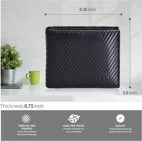 Vista 5 de Carteras RFID delgadas para hombres - Cartera de bolsillo frontal de piel genuina