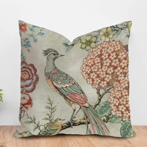Vista 21 de ArogGeld Funda de cojín con flores verdes y blancas con flores grises y negras y hojas verdes en estilo chinoiserie, funda de almohada cuadrada