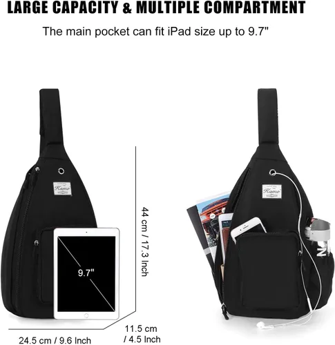 Vista 2 de Kamo Mochila bandolera para el pecho, bandolera para ciclismo, viajes, senderismo, mochila para hombres y mujeres con agujero para auriculares