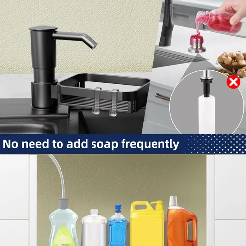 Vista 3 de KNEELISA Dispensador de Jabón con Bomba para Fregadero de Cocina con Soporte para Esponja, Plástico ABS en Mostrador Dispensador de Jabón con Kit