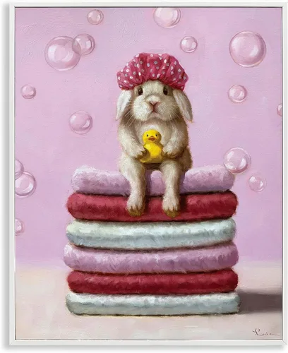 Vista 38 de Lindo conejo bebé en toallas de baño burbujas de jabón' Arte Giclée enmarcado