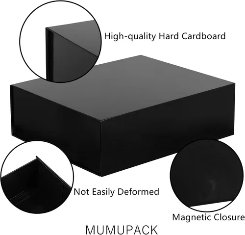 Vista 5 de Caja de regalo negra de 16 x 13 x 5.3 pulgadas, caja de regalo para padrinos de boda con tapa magnética, cajas de regalo grandes para Pascua, día