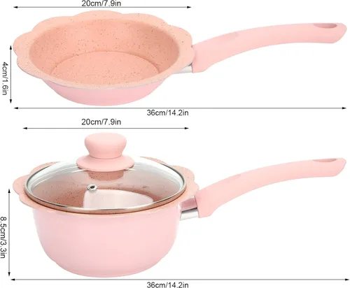 Vista 2 de Alvinlite Sartén antiadherente, mini sartén rosa para leche para bebés, juego de utensilios de cocina multifunción con tapa transparente para cocina