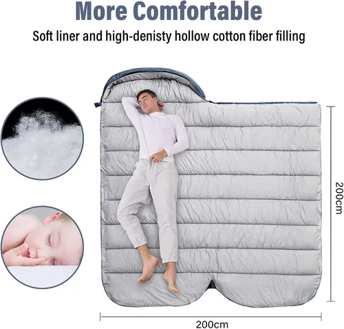 Vista 3 de BISINNA Saco de dormir XXL (90.55 x 39.37 pulgadas) para adultos grandes y altos, 3-4 estaciones, tamaño grande, cálido y cómodo, impermeable