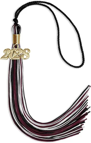 Vista 135 de Endea Graduation Borla mixta de triple color con gota de fecha dorada (negro/dorado/blanco, 2021)